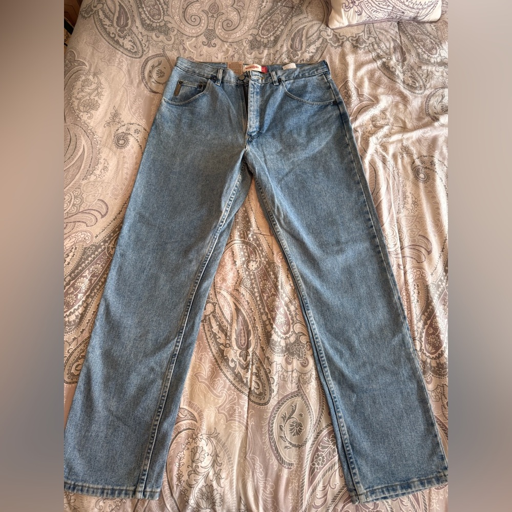 Wrangler Men's Straight-Leg Jeans in Light Blue Denim